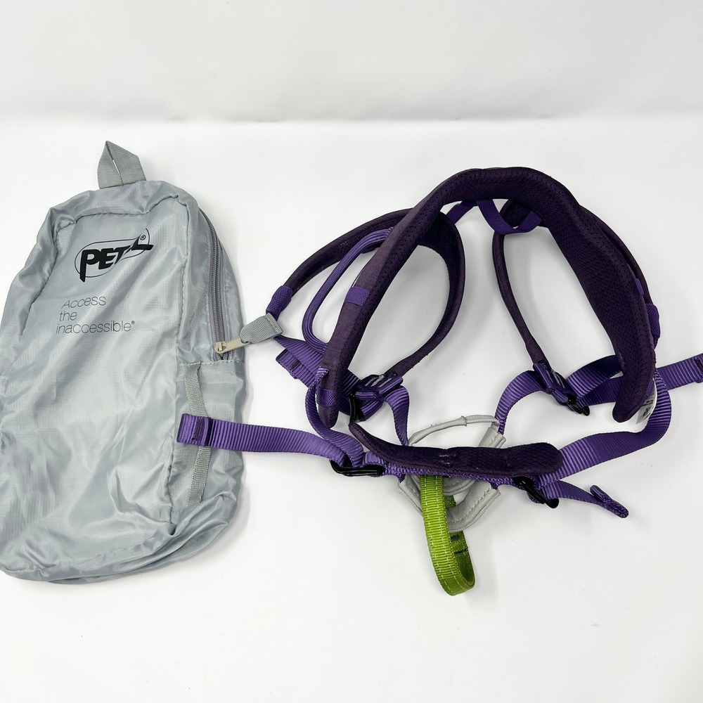 Petzl Macchu Kids Climbing Harness Violet One Size Youth Purple w/ Storage Bag